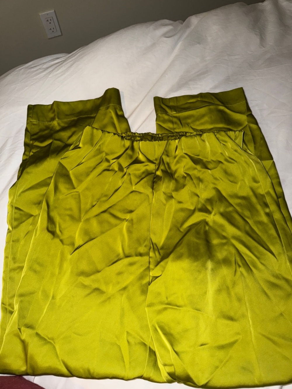 H&M Lime Green Satin Wide-Leg Trousers
